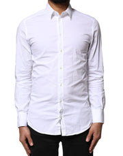 Dolce & Gabbana White GOLD Cotton Long Sleeves Dress Shirt