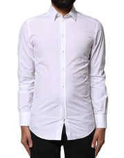 Dolce & Gabbana White GOLD Cotton Long Sleeves Dress Shirt