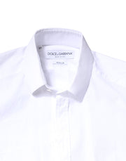Dolce & Gabbana White GOLD Cotton Long Sleeves Dress Shirt