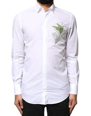 Dolce & Gabbana White Cotton Peacock Feather GOLD Formal Shirt