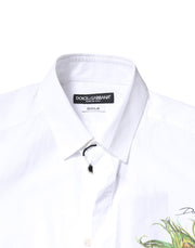 Dolce & Gabbana White Cotton Peacock Feather GOLD Formal Shirt
