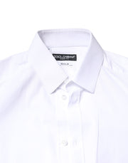 Dolce & Gabbana White GOLD Cotton Long Sleeves Dress Shirt