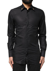 Dolce & Gabbana Black GOLD Cross Embellished Men Dress Shirt