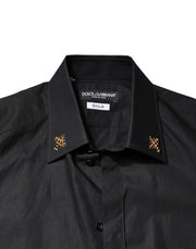 Dolce & Gabbana Black GOLD Cross Embellished Men Dress Shirt