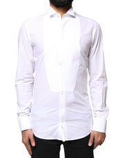 Dolce & Gabbana White GOLD Cotton Poplin Bib Formal Men Dress Shirt