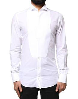 Dolce & Gabbana White GOLD Cotton Poplin Bib Formal Men Dress Shirt