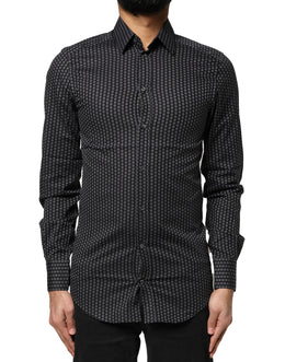 Dolce & Gabbana Black GOLD Patterned Cotton Men Dress Shirt