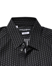 Dolce & Gabbana Black GOLD Patterned Cotton Men Dress Shirt