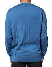 Dolce & Gabbana Blue Cashmere Crown V-neck Pullover Sweater