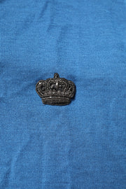 Dolce & Gabbana Blue Cashmere Crown V-neck Pullover Sweater