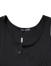 Dolce & Gabbana Black Cotton Rip Style Sleeveless Men Tank T-shirt