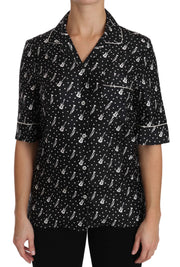Dolce & Gabbana Black GuitarTrumpet Print Silk Shirt Top
