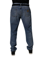 Dolce & Gabbana Blue Tattered Cotton Straight Denim Jeans