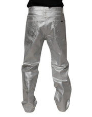 Dolce & Gabbana Metallic Silver Cotton Straight Denim Jeans