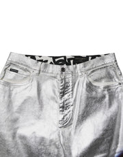 Dolce & Gabbana Metallic Silver Cotton Straight Denim Jeans
