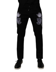 Dolce & Gabbana Black Floral Cotton Skinny Men Denim Jeans
