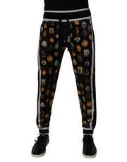 Dolce & Gabbana Black Religious Print Silk Men Jogger Pants