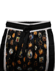 Dolce & Gabbana Black Religious Print Silk Men Jogger Pants