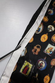 Dolce & Gabbana Black Religious Print Silk Men Jogger Pants