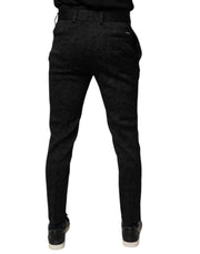 Dolce & Gabbana Black Brocade Polyester Skinny Dress Pants
