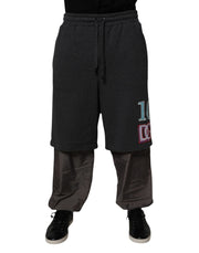 Dolce & Gabbana Dark Gray Cotton Layered Straight Sweatpants Pants