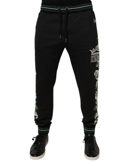 Dolce & Gabbana Black Floral King Men Jogger Sweatpants Pants