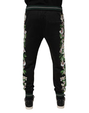 Dolce & Gabbana Black Floral King Men Jogger Sweatpants Pants