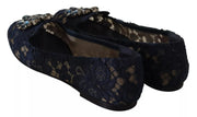 Dolce & Gabbana Blue Crystal Loafer Lace Ballet Flats Shoes