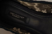 Dolce & Gabbana Blue Crystal Loafer Lace Ballet Flats Shoes
