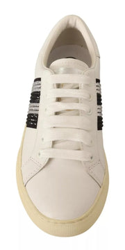 Marc Jacobs White Leather Crystal Embellished Sneakers Shoes