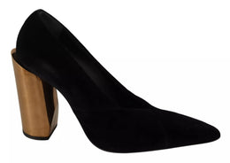 Jil Sander Black Leather Suede Block Heels Pumps Shoes