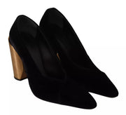Jil Sander Black Leather Suede Block Heels Pumps Shoes