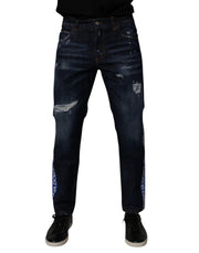 Dolce & Gabbana Dark Blue Cotton Tattered Skinny Denim Jeans