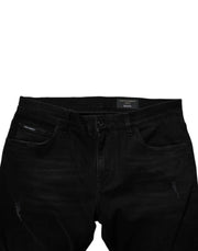 Dolce & Gabbana Black Cotton Tattered Skinny Men Denim Jeans