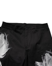 Dolce & Gabbana Black Cotton Floral Skinny Dress Pants