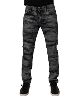 Dolce & Gabbana Gray Tie Dye Cotton Skinny Men Denim Jeans