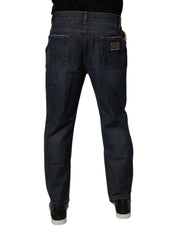 Dolce & Gabbana Beige Blue Floral Cotton Men Denim Jeans