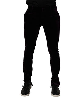 Dolce & Gabbana Violet Velvet Cotton Men Dress Formal Pants