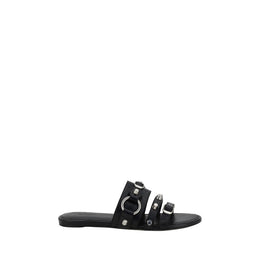 Balenciaga Black Calf Leather Bos Taurus Flat Sandals