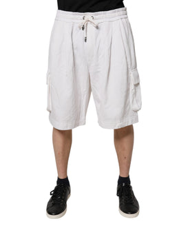 Dolce & Gabbana White Cotton Cargo Bermuda Sweatshorts Shorts