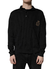 Dolce & Gabbana Black Heraldic Silk Buttoned Pullover Sweater