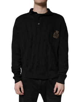 Dolce & Gabbana Black Heraldic Silk Buttoned Pullover Sweater