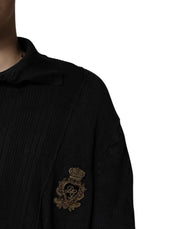 Dolce & Gabbana Black Heraldic Silk Buttoned Pullover Sweater