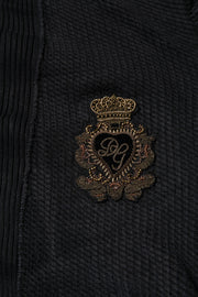 Dolce & Gabbana Black Heraldic Silk Buttoned Pullover Sweater