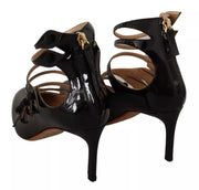 Valentino Black Multi Strap Leather Mid Heels Pumps Shoes