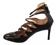 Valentino Black Multi Strap Leather Mid Heels Pumps Shoes