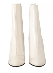 GCDS White Leather Fabric Red Logo Heel Ankle Boots Shoes