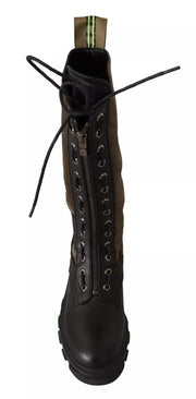 Gaelle Black Green High Combat Boots Lace Up Military Shoes