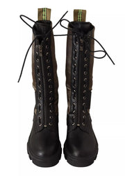 Gaelle Black Green High Combat Boots Lace Up Military Shoes
