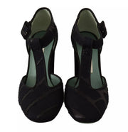 Paola D'Arcano Black Suede Leather Block Heels Sandals Shoes